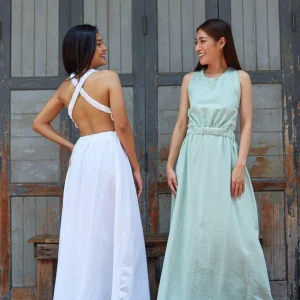 Robe longue dos nu en coton - plusieurs coloris