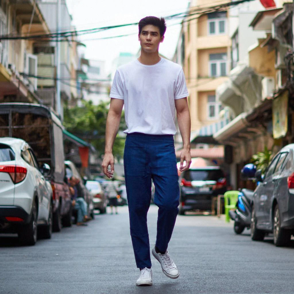 Pantalon bleu Homme fabriqué à la main – Image 4