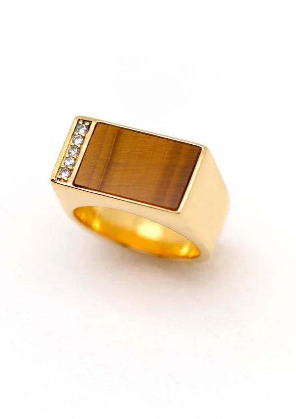 Bague plaqué or et pierre Oeil de tigre I Augustine – Image 3