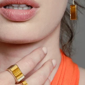 Bague plaqué or et pierre Oeil de tigre I Augustine