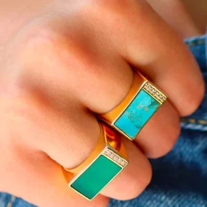 Bague plaqué or et Onyx vert I Augustine