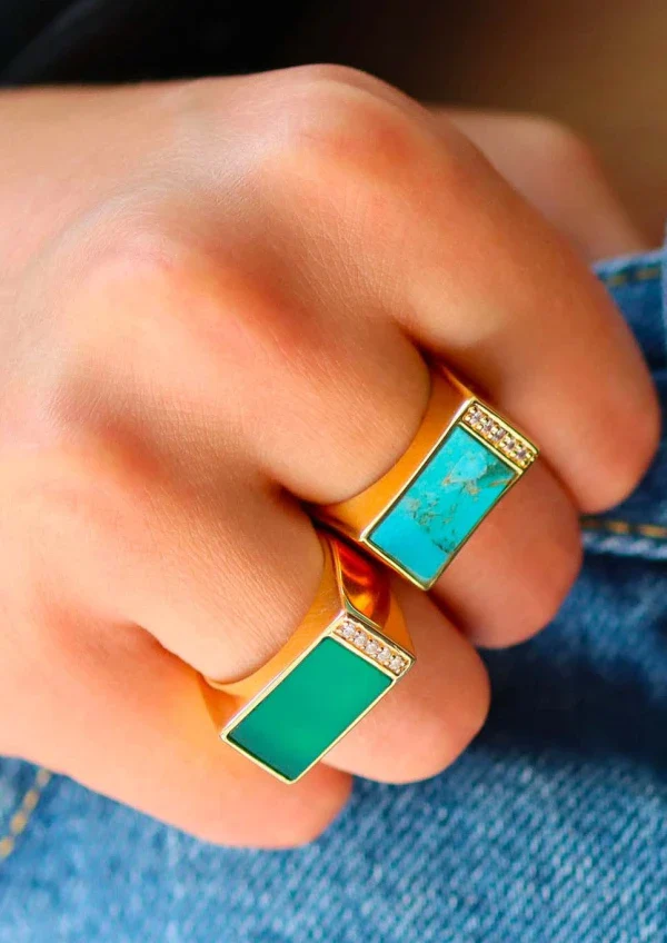 Bague plaqué or et Onyx vert I Augustine