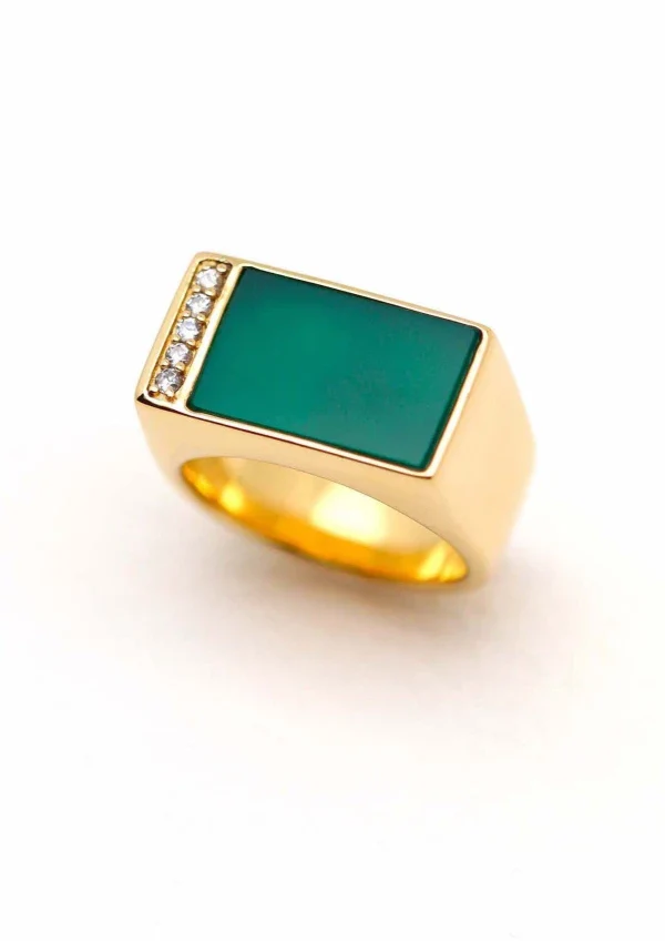 Bague plaqué or et Onyx vert I Augustine – Image 3