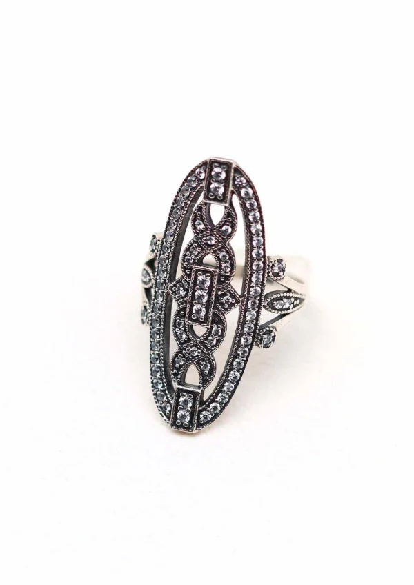 Bague en argent 925 oblongue ouvragée de millegrain I Hortense – Image 7