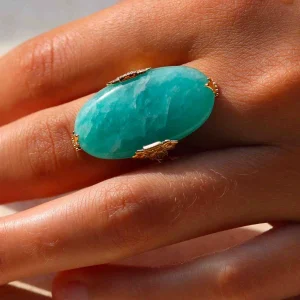 Bague plaqué or et Amazonite ovale I Joséphine