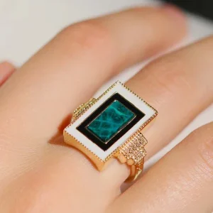 Bague plaqué or et Chrysocolle rectangle I Victorine