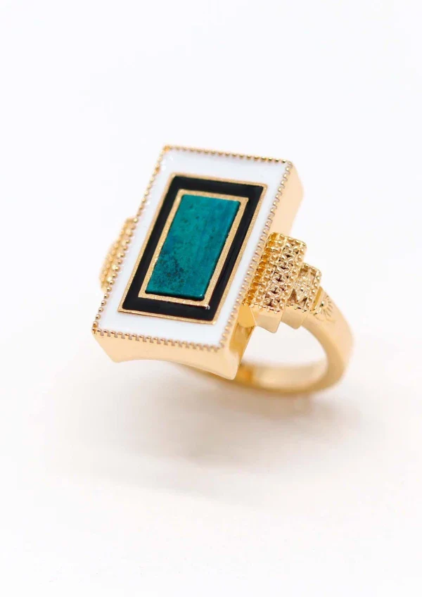 Bague plaqué or et Chrysocolle rectangle I Victorine – Image 3