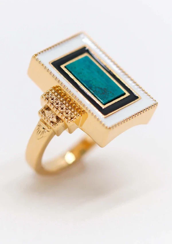 Bague plaqué or et Chrysocolle rectangle I Victorine – Image 4