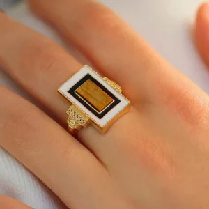 Bague Victorine plaqué or Oeil de tigre