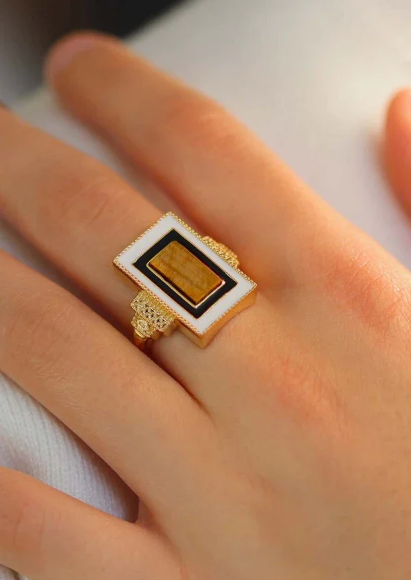 Bague Victorine plaqué or Oeil de tigre – Image 2