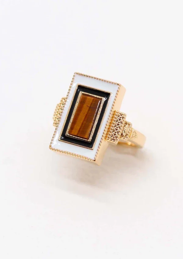 Bague Victorine plaqué or Oeil de tigre – Image 4