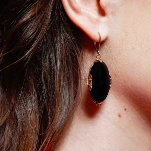 Boucles d'oreilles plaqué or Onyx noir ovale I Joséphine
