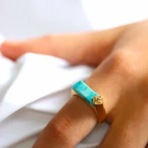 Bague plaqué or et pierre de gemme Turquoise I Louisette