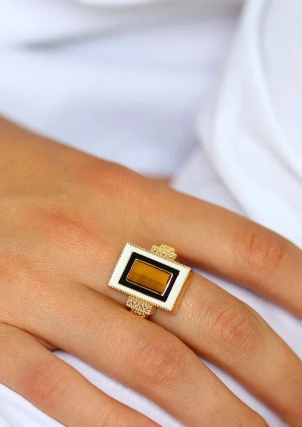 Bague Victorine plaqué or Oeil de tigre – Image 6
