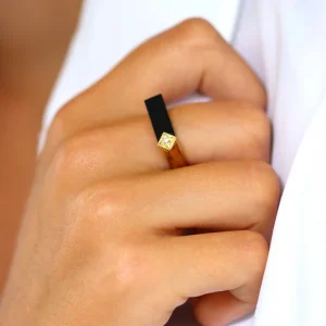 Bague plaqué or et Onyx noir rectangle I Louisette