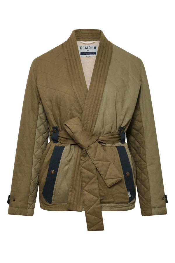 Veste Patchwork matelassée en coton bio kaki - Zuri – Image 4