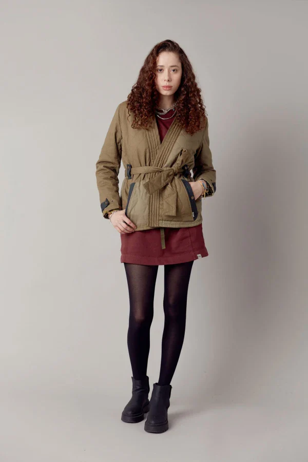 Veste Patchwork matelassée en coton bio kaki - Zuri – Image 3