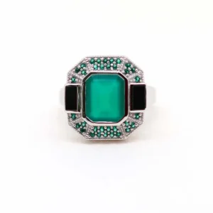 Bague onyx vert et noir en argent - Célestine
