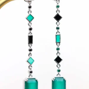 Boucles d'oreilles argentées et onyx - Célestine