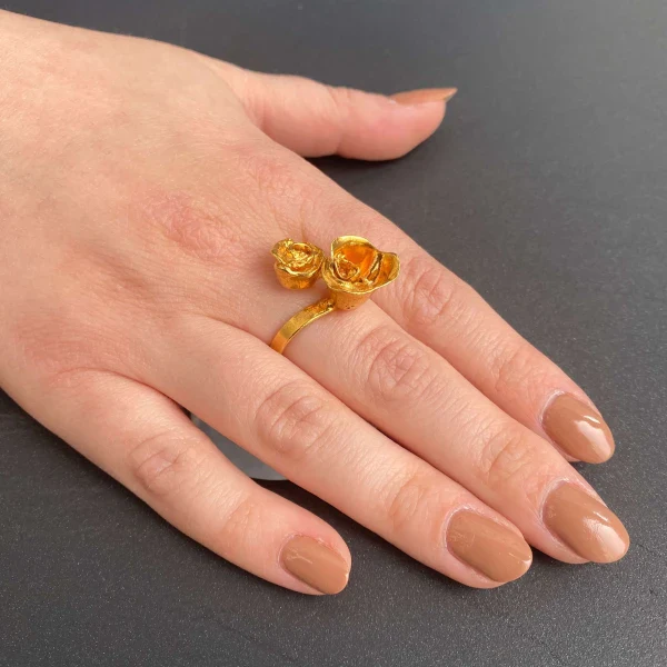 Bague Roses dorée ou argentée faite main – Image 3