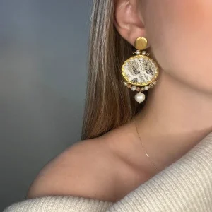 Boucles d'oreilles rondes avec broderie - Brocart