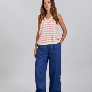 Pantalon pour femme en lin bio bleu marine - Lion