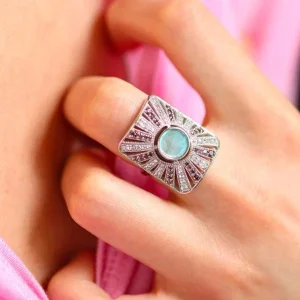 Bague argentée et pierre labradorite - Ombeline