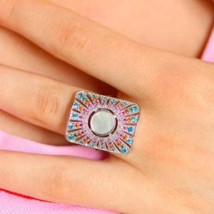 Bague argentée et pierre nacre - Ombeline