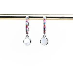 Boucles d'oreilles argentées et pierres nacre - Ombeline