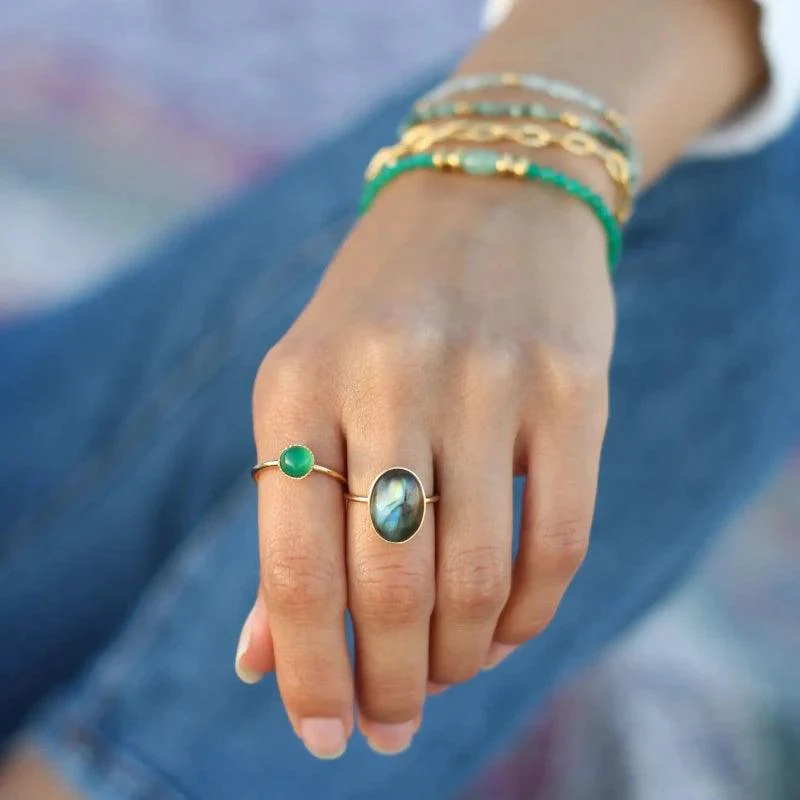 Bague petite ajustable en agate verte – Image 4