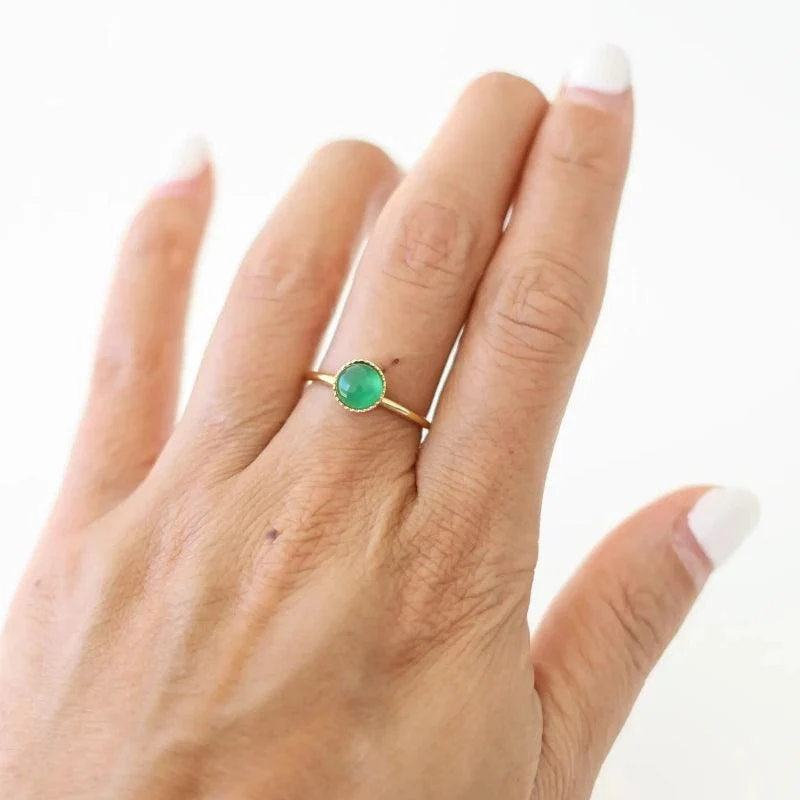 Bague petite ajustable en agate verte