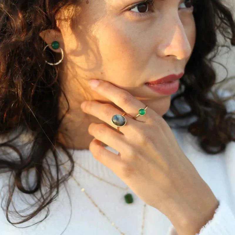 Bague petite ajustable en agate verte – Image 5