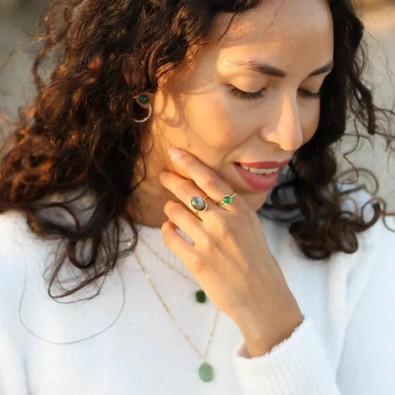 Bague petite ajustable en agate verte – Image 8