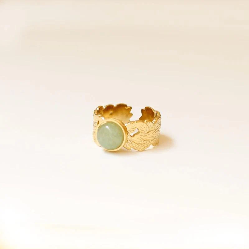 Bague feuille ronde perle verte Aventurine – Image 6