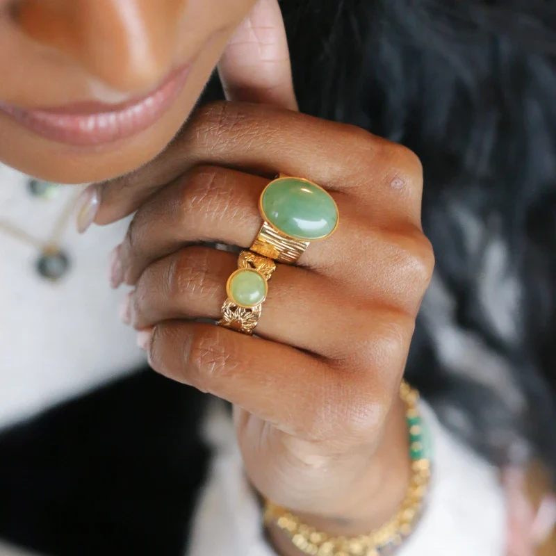 Bague feuille ronde perle verte Aventurine – Image 5