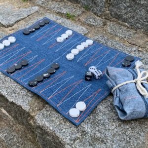 Backgammon de voyage éco-conçu fait en France - Bleu jean