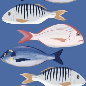 Illustration bleue A3 - Les poissons