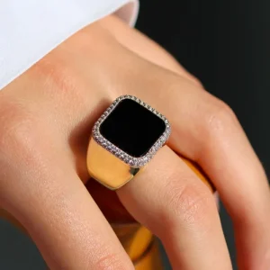 Bague Séraphine plaqué or Onyx noir