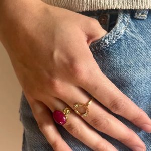 Bague doré en pierre de cristal rose - Mallory