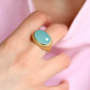 Bague ovale Calcédoine d'eau plaqué or - Antoinette