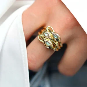 Bague serpent plaqué or et Labradorite - Sidonie