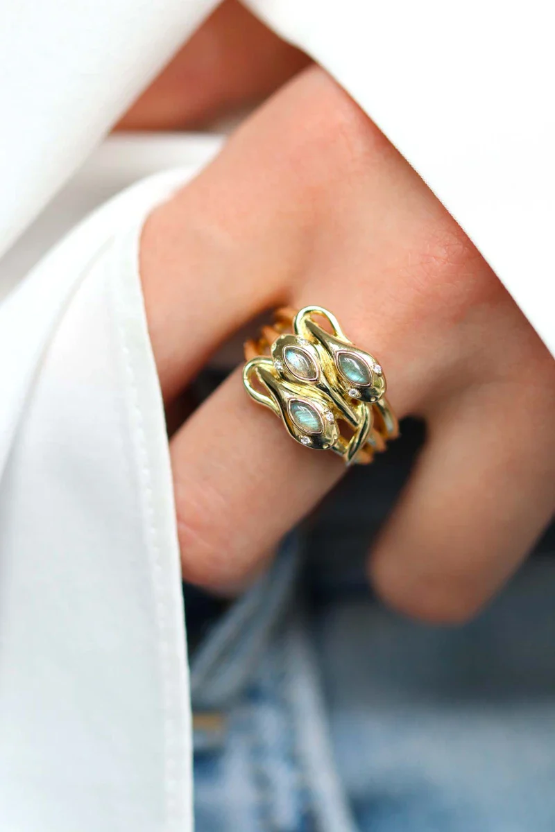 Bague serpent plaqué or et Labradorite - Sidonie