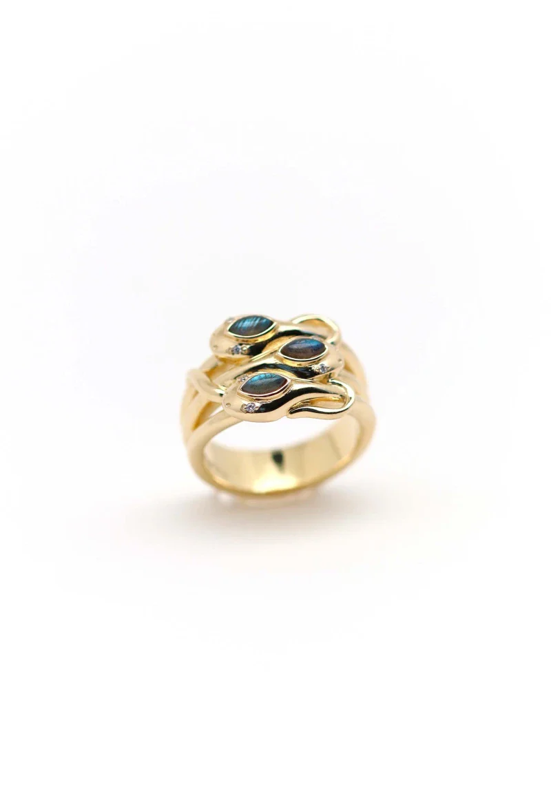 Bague serpent plaqué or et Labradorite - Sidonie – Image 3