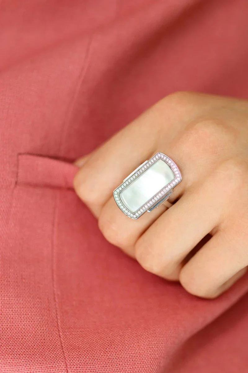 Bague art déco en argent nacre "Florentine" – Image 4