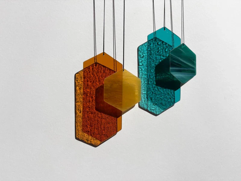 Jeu du vent en verre artisanal - orange et vert – Image 4