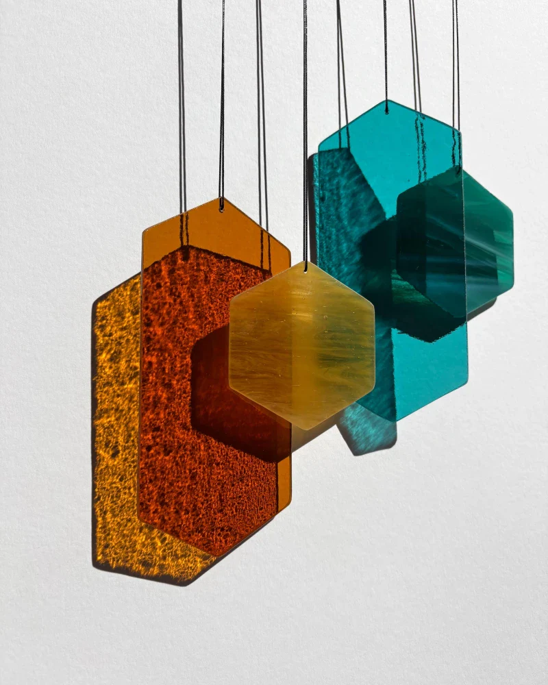 Jeu du vent en verre artisanal - orange et vert – Image 6