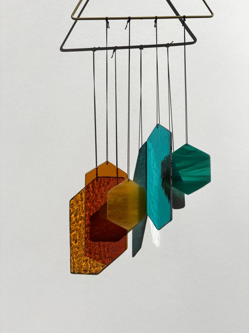 Jeu du vent en verre artisanal - orange et vert – Image 9