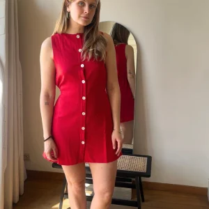 Robe d'été rouge - Fait main en lin et viscose - BILLIE