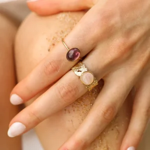 Bague feuille Quartz rose