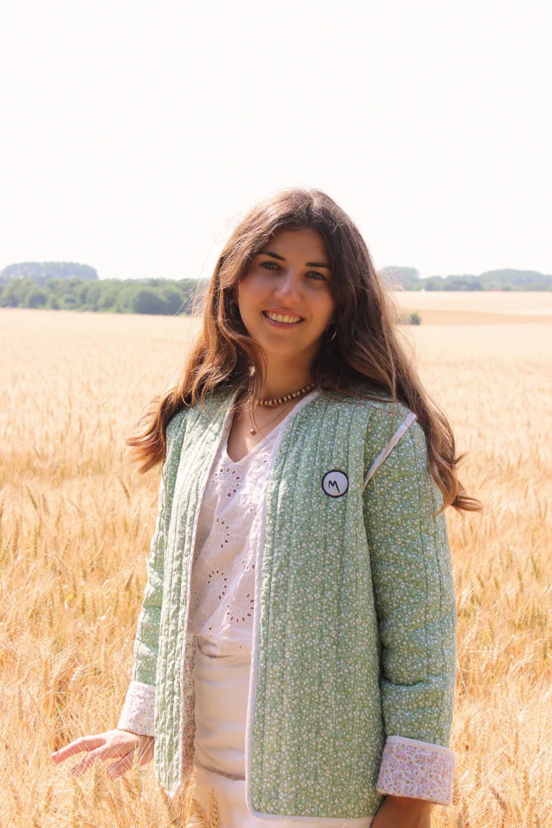 Veste Fleuri vert / écru rose matelassée - Ezilda – Image 3